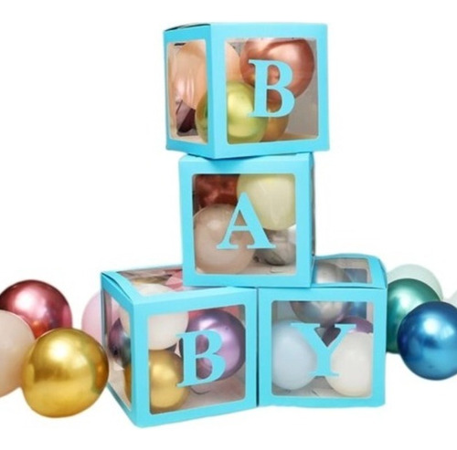 Set 4 Cajas Cubo Para Decoración De Baby Shower Para Globos