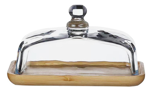 Plato Rectangular De Bambú For Tartas Con Tapa De Cristal