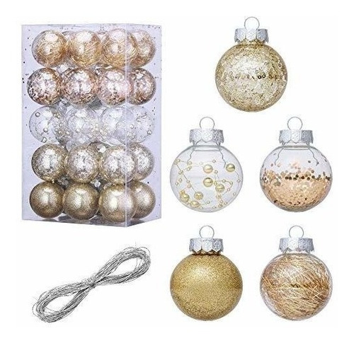 Bolas Para Arbol De Navidad Con Relleno Dorado- 6cm X 30u.