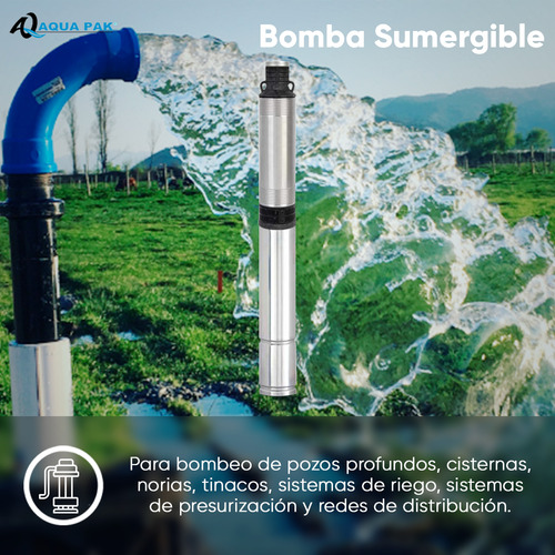 Aqua Pak Motobomba Sumergible Para Agua Limpia M1.5p10-8/12302h / Diámetro 4 Hp1 230v (monofásico) 2hilos Y Ip68 / Bomba De Acero Inoxidable Para Pozos Profundos