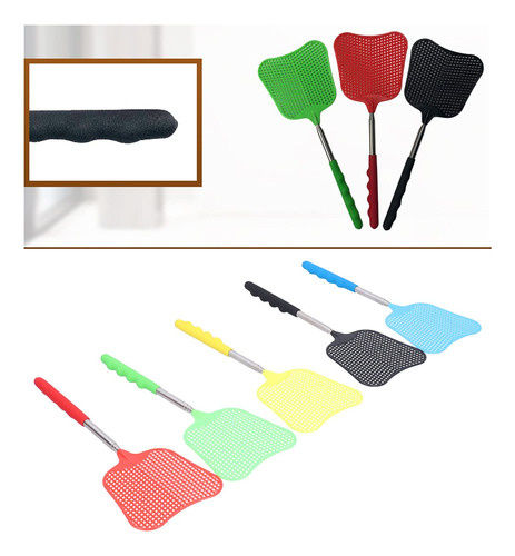 Paquete De 5 Matamoscas De Plástico Con Mango Telescópico,