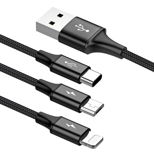 Cable Salidas Para iPhone / Micro Usb / Usb C - 40w 5a Color Negro
