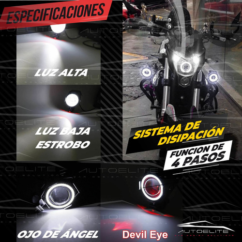 2 Faros Lupa Led Cree Moto Universal Ojo Ángel Estrobo U7