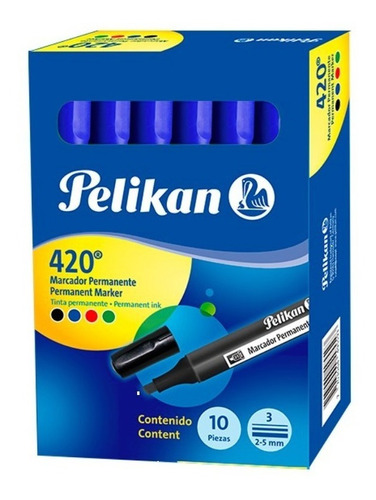 Marcador Permanente Pelikan 420 Azul Caja *10 Unidades