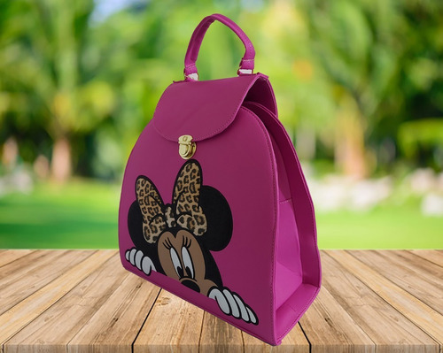 Imagen 4 de 8 de Bonita Bolsa-mochila De Dama, Personaje De Disney, En Fiusha
