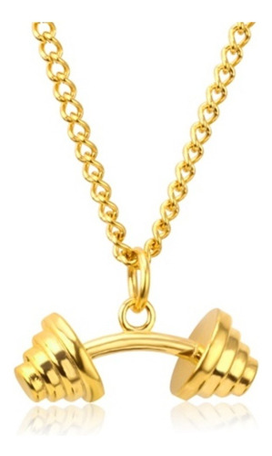 Colar Cordão Academia Peso Halter Folheado Ouro 18k