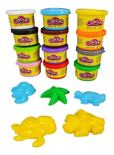 Juguete Plastilina Moldeable Moldes Figuras Kit X12 Colores 