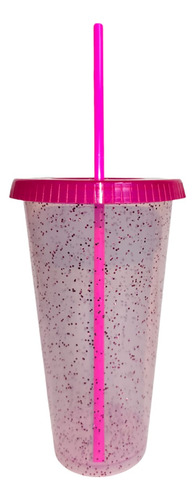 Vaso Reusable Glitter 110 Pzas Cafe Frio Con Popote 24oz