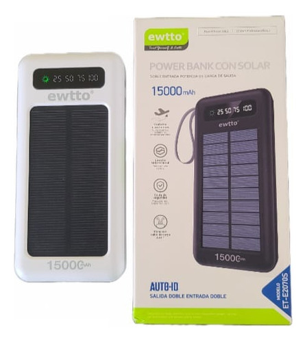 Cargador Portátil Solar Power Bank Ewtto - 15000 Mah Color Blanco