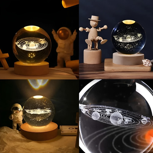 Luces De Cristal Noc. 3d Lampara Esférica Modelo Grande 10cm Madera Cristal