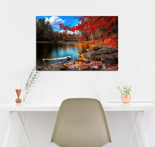 Cuadro 60x90cm Bosque Lago Paisaje Natural Otoño