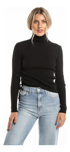 Sweater Rusty Gathered Hi Neck Knit Negro