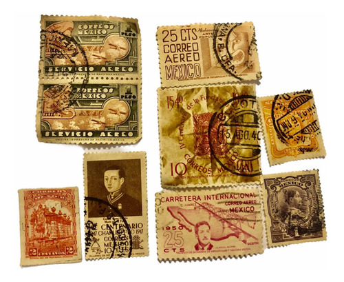 5 Monedas Y 9 Timbres Antiguos De México (Usado)