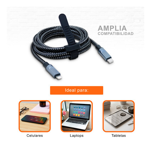 Cable Black+decker Usb-c A Lightning 2m Carga Rápida 2.4a Negro