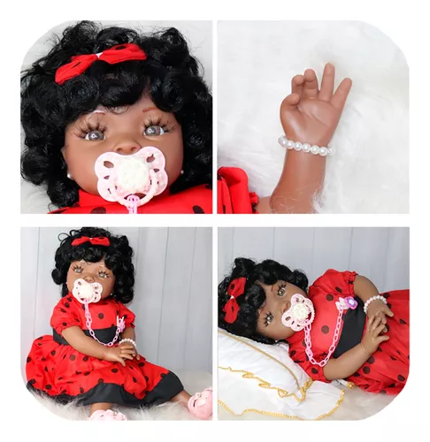 Boneca Reborn Negra Realista com Bolsa - ShopJJ - Brinquedos, Bebe