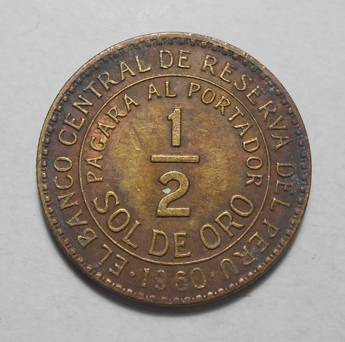 Perú Moneda De 1/2 Sol De Oro 1960  -  Km#220.5