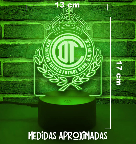 Lampare Led 3d Toluca Campeon Futbol, Gran Regalo Para Fan Negro Transparente