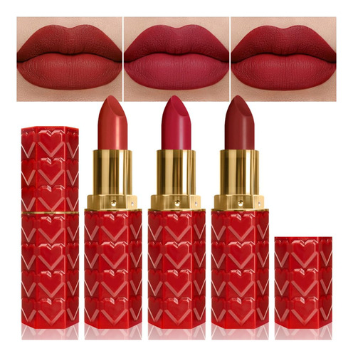 Evpct Juego De 3 Lapices Labiales Mate De Color Rojo Rubi Os