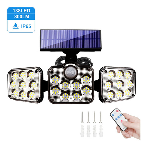 Imagen 1 de 8 de 138 Led Lámpara Solar De Pared Exteriores Sensor Luz 3 Modos