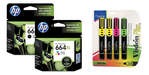 Pack 2 Cartucho Tinta Hp 664xl 1-negra 1-tricolor +15 Plumas