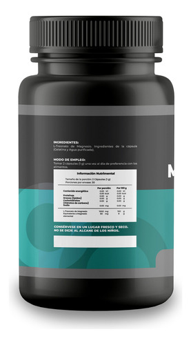 Treonato De Magnesio 500 Mg 60 Cápsulas Sabor Sin Sabor