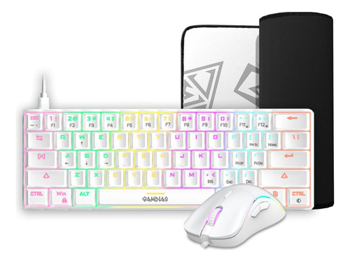 Kit Teclado Mouse Mousepad Gamdias Hermes E4 Branco Switazul