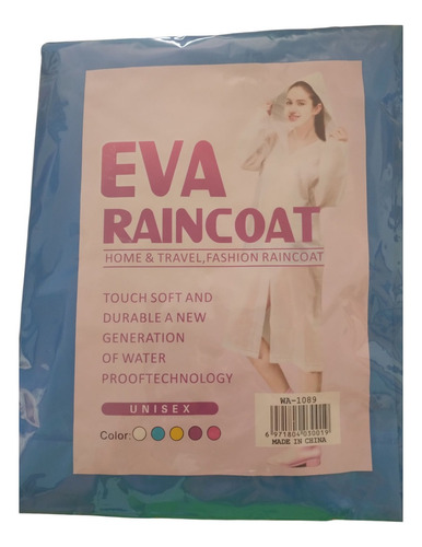 Impermeable De Lluvia Marca Eva Color Azul Claro 1 Pie