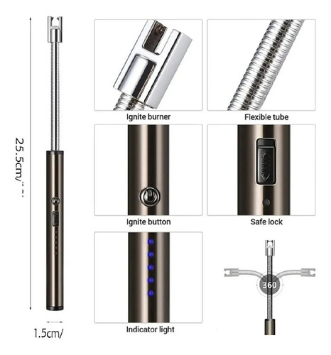 Encendedor Eléctrico 360° Recargable Usb P/viaje