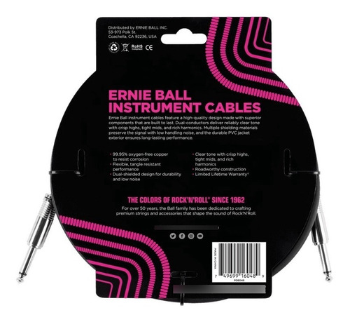 Imagem 2 de 5 de Cabo Instrumento Ernie Ball 6048 Plug Reto/reto 3.05 Metros