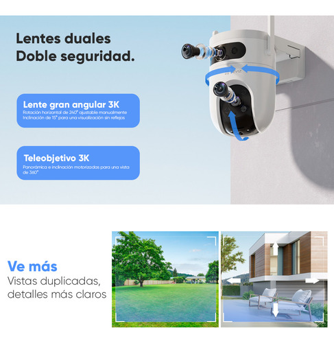 Cronos Kit Cámara Ezviz H9c-256-protec + Esctructura Metalica + Micro Sd 256gb Cámara Pt Doble Lente 10 Mp H9c Detección Humana Y Vehiculo Vision Nocturna A Color