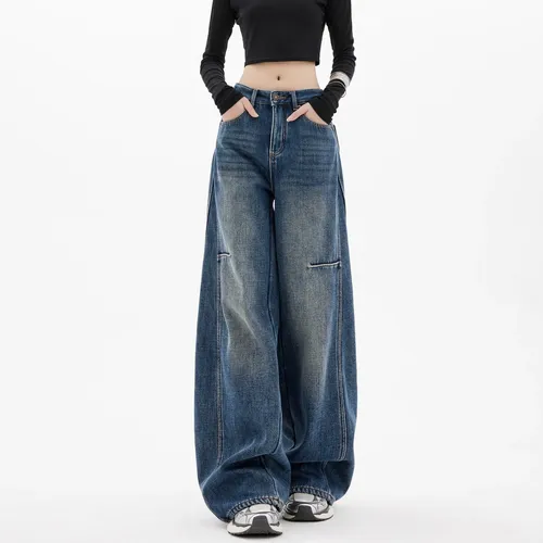Jiyong　20 Jzx Pantalon Jeans Mujer Perna Ancha Retro Solto Casual Xz