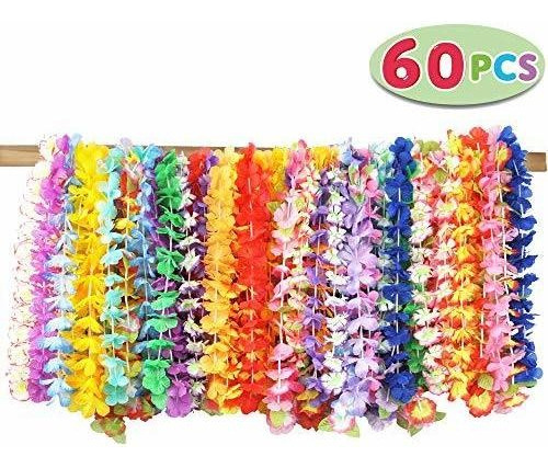 60 Collares De Fiesta Luau Tropical Hawaiano Flor Lei