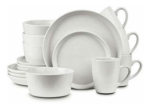 Servicio De Vajilla De Gres 4 Moteados Blancos