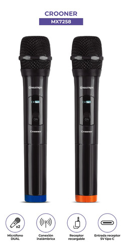 Micrófono Maxtron Crooner Mx7258 Wireless Karaoke (pack X2)