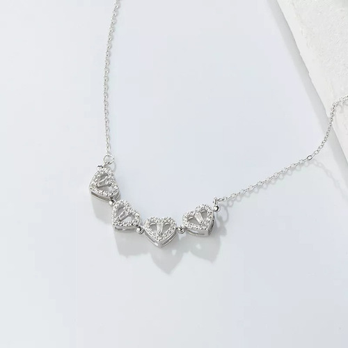 Imagen 2 de 6 de Collar Doble Vista Plata Dije Corazónes Trébol Y Circonias