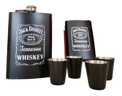 Set Licorera Whiskera 9 Oz Acero Inoxidable 4 Copas Embudo