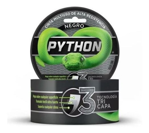 Cinta Multiuso Alta Resistencia Negra Python - 48mm X 9 Mts