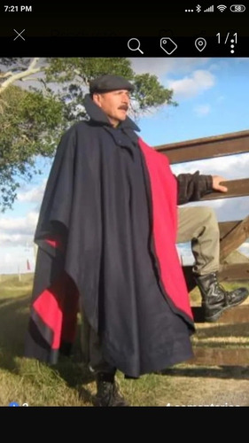 Ponchos Gauchos Calidad 8013 Paño Azul Forro Rojo