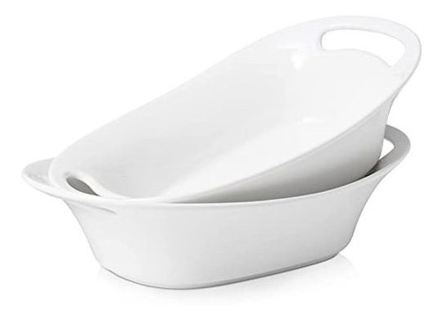 Ensaladeras De Porcelana Dowan, 2 Qt, Set De 2, Blancas