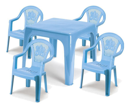 Mesinha Kids Infantil Azul 46x38cm + 4 Cadeira Poltroninha