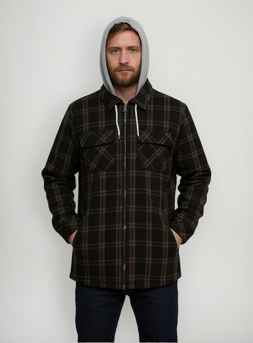 Chamarra Hombre Tipo Camisola A Cuadros Gorro Premium Sakers