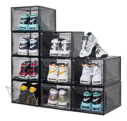 Zapatera Apilable 10 Cajas De Plástico Contenedor Plegable Negro