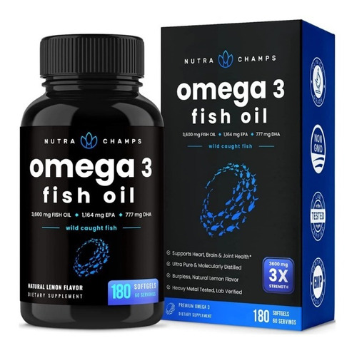 Fish Oil Omega 3 3600mg Aceite De Pescado 180 Capsulas Dha 