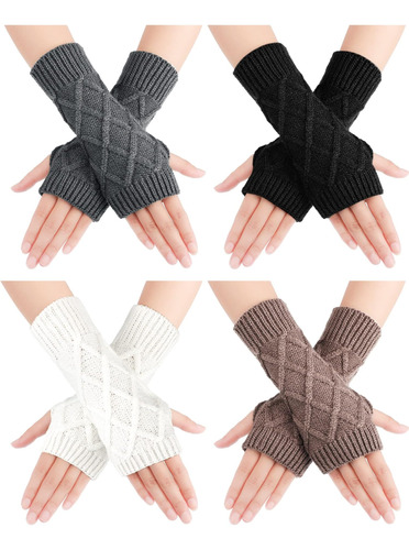 Newcotte 4 Pares De Guantes Cálidos Sin Dedos Rhombus Guante