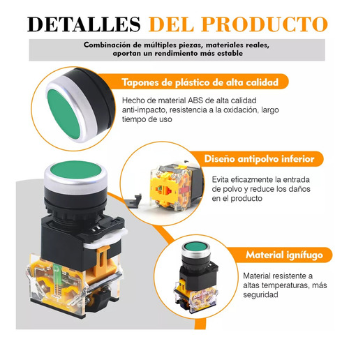 10pzs Interruptor Botón Pulsador Redondo 22 Mm Cobre Contact