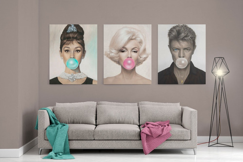 Set Cuadros Decorativos Audrey, Marilyn, David Canvas 40x50