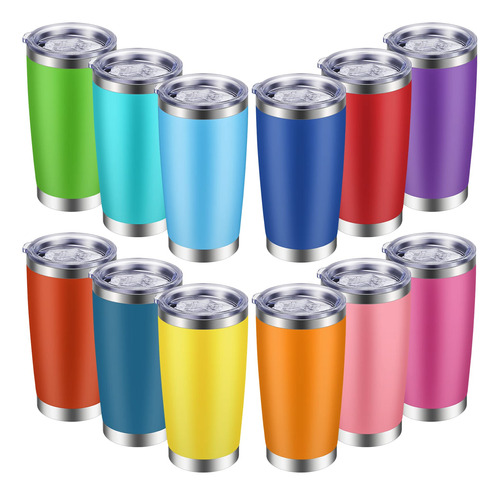 Juego De 12 Vasos De Acero Inoxidable De 20 Onzas Con Tapa,