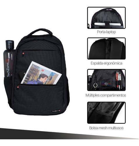 Mochila De Poliester Techzone Warrior Laptop 15.6puLG Ne /vc Color Negro