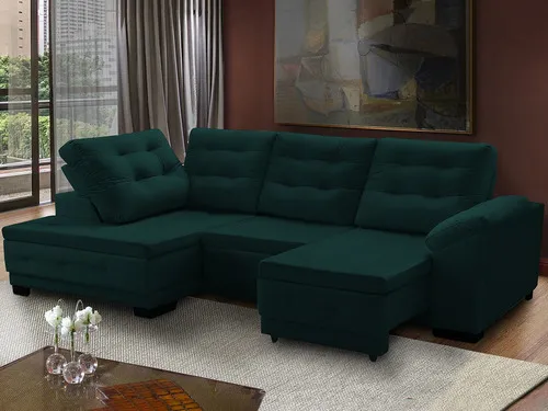 Sofá esquinero retráctil Agatha, 250 x 150 cm, color verde aterciopelado