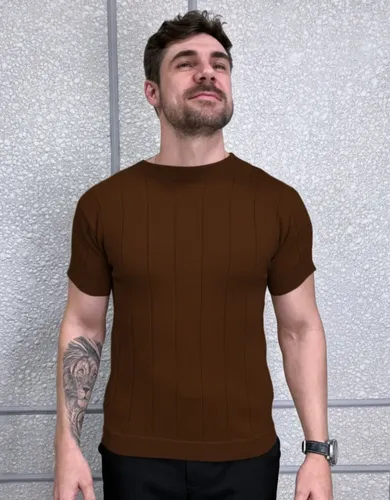 MLB 4291617555 Camiseta Social Masculina Modal Tric Macia Canelada Casual JM